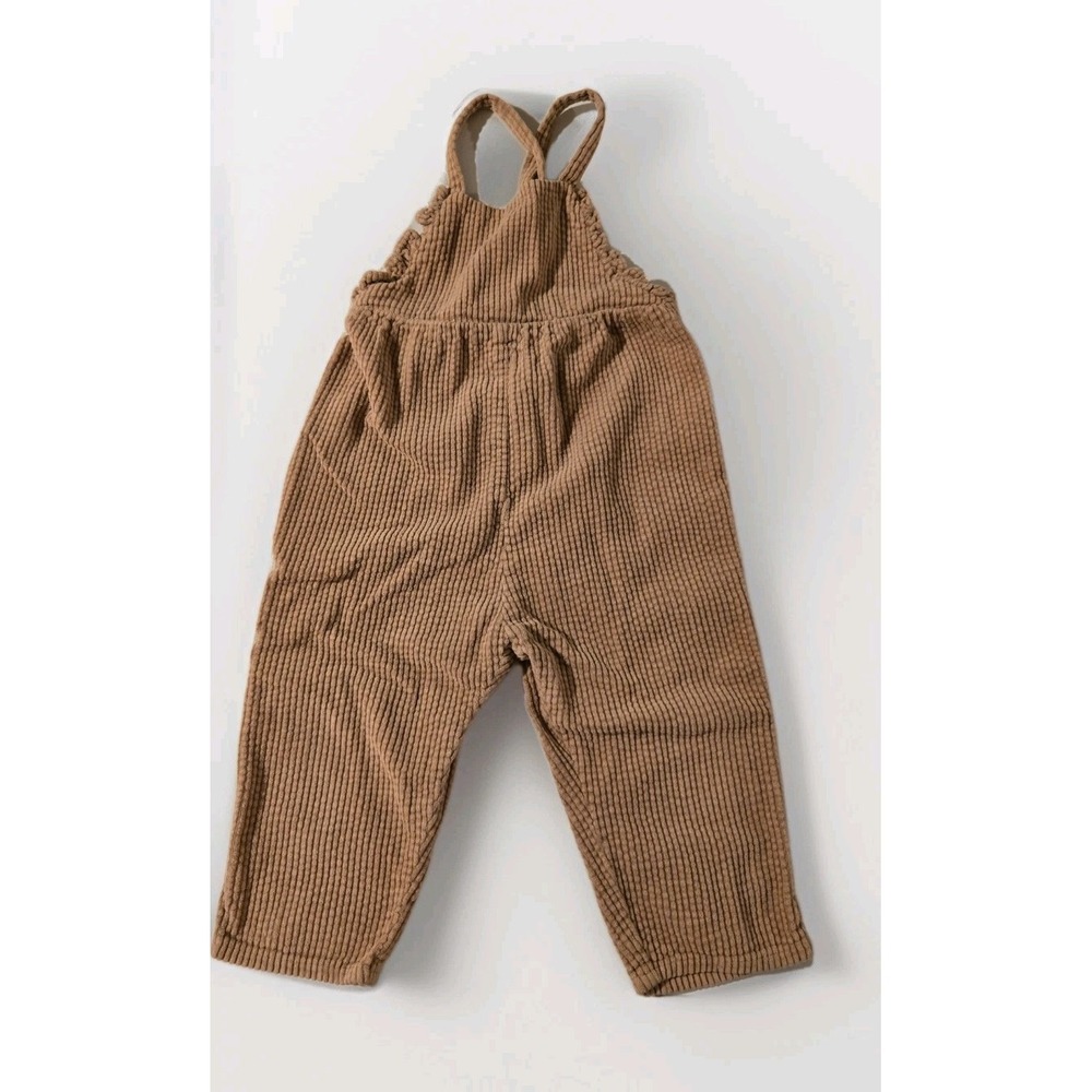 ZARA GIRLS RUFFLED CORDUROY OVERALLS TAUPE BROWN ROMPER COVERALL SUIT 18 - 24mos